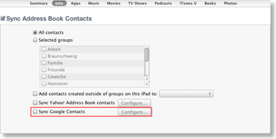Google Contacts Sync bei iTunes